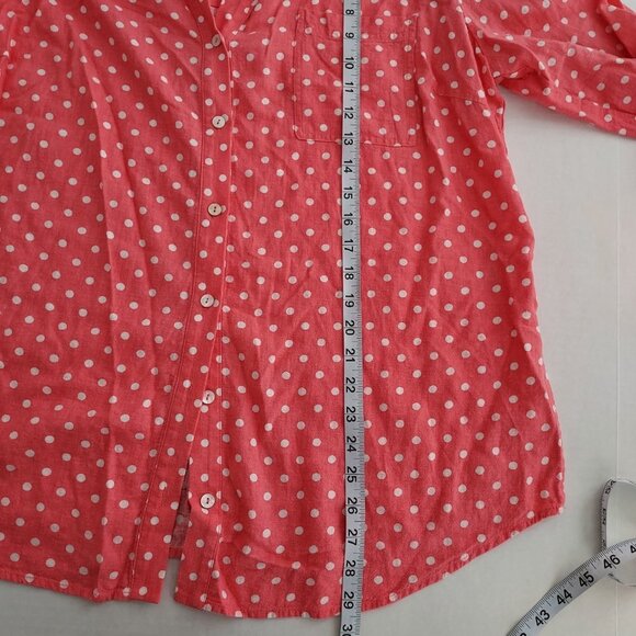 Susan Graver Pure Linen Blend Pink Polka Dot Shirt. - Picture 4 of 8